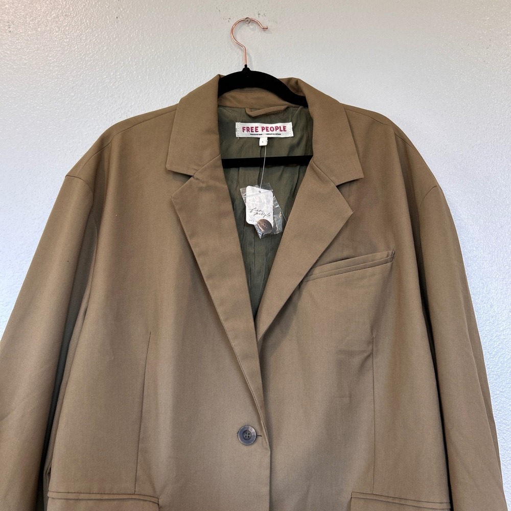 Free People Bowie Tan Oversized Blazer Two Button Longline Jacket Womens Size L - Picture 9 of 14
